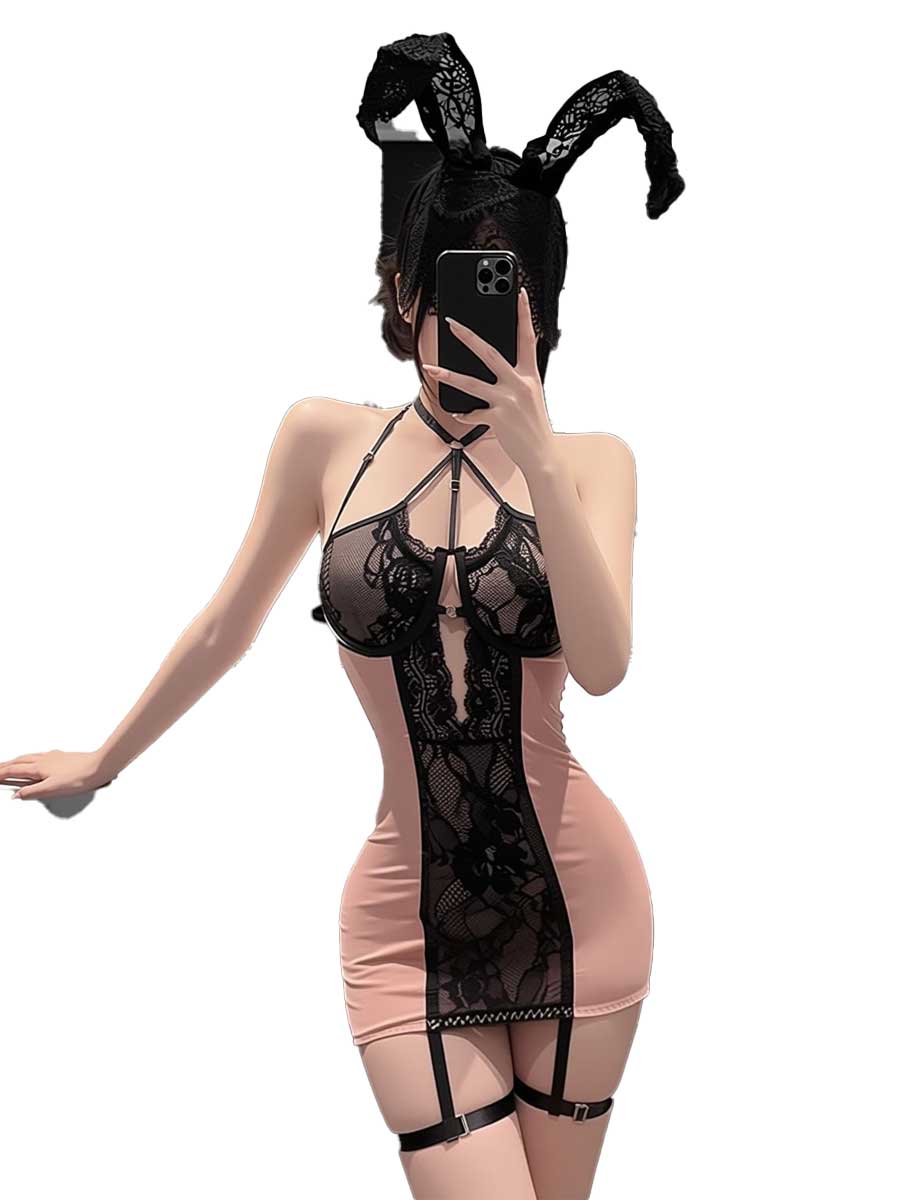 Lace Teddy Lingerie - Jimiko, Gaun Mini Bodycon Berenda Warna