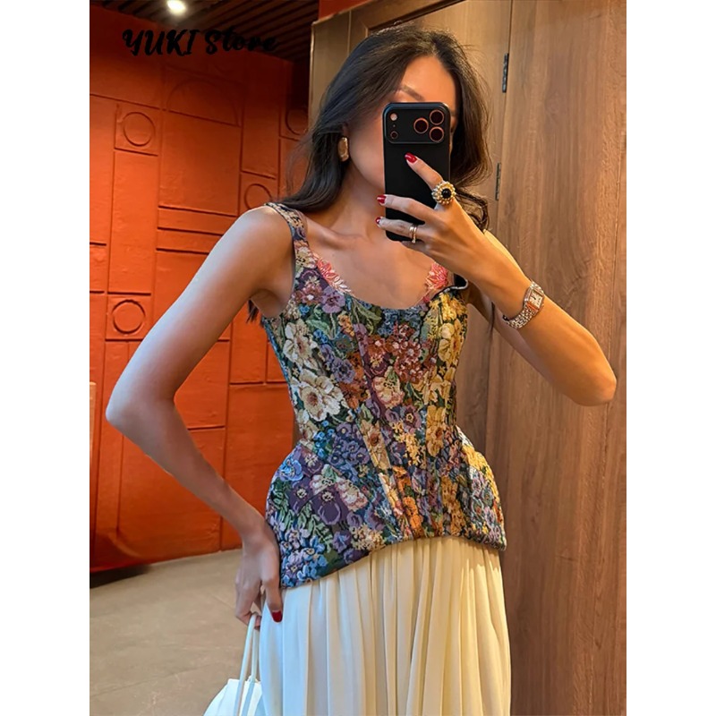 Corset Waist Cinch - Korset Wanita Bermotif Bunga dengan Pinggang
